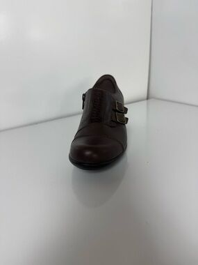 Clarks Cushion Soft Brown Leather Heels Comfort Buckle Zip Shoes 5.5